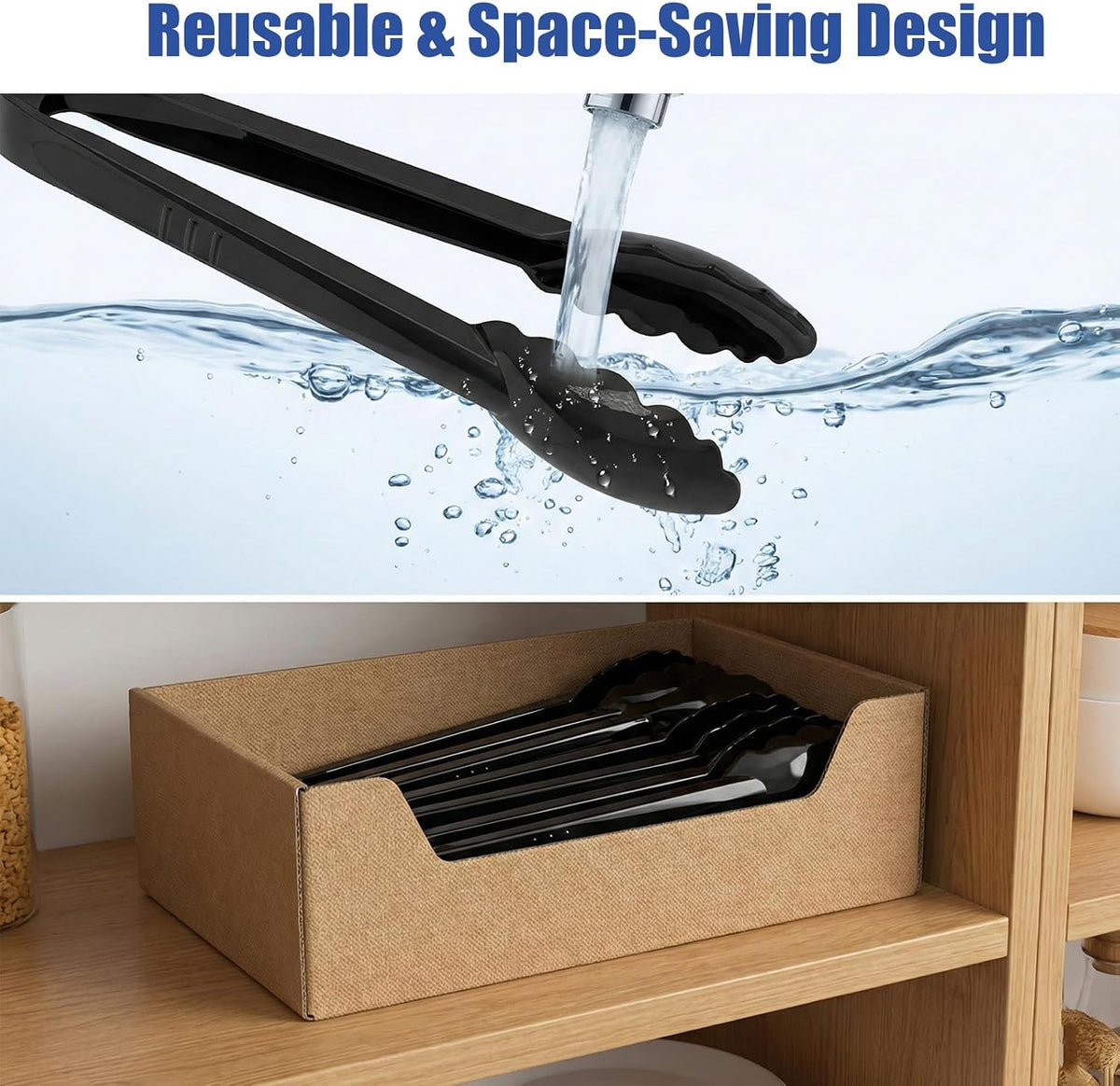 Plastic Serving Tongs, Black Disposable Kitchen Salad Tongs