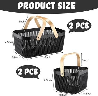 Sadnyy 4 Pcs Plastic Mesh Garden Harvest Basket Storage Basket with Wooden Handle Multi Functional Mesh Bin for Kitchen Cabinet Picnic Fruit Vegetable Gathering Organizer(Large,White)