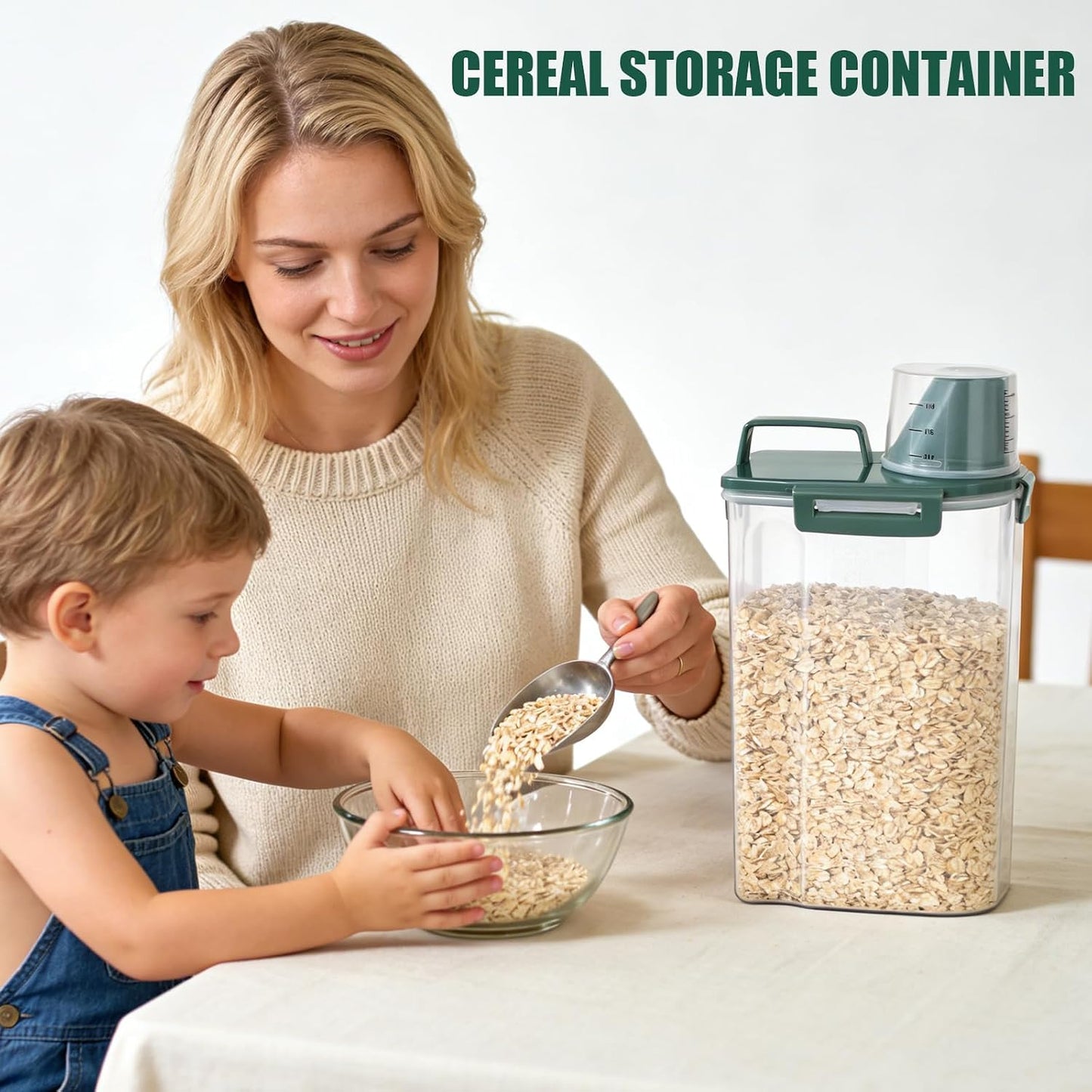 TBMAXS 2 Pack 3 Lbs Dog Cat Food Storage Containers for Travel, Portable Pet Food Storage Container, Easy-Pouring Bird Seed Dispenser, Airtight Rice Cereal Oatmeal Flour Holder -Beige