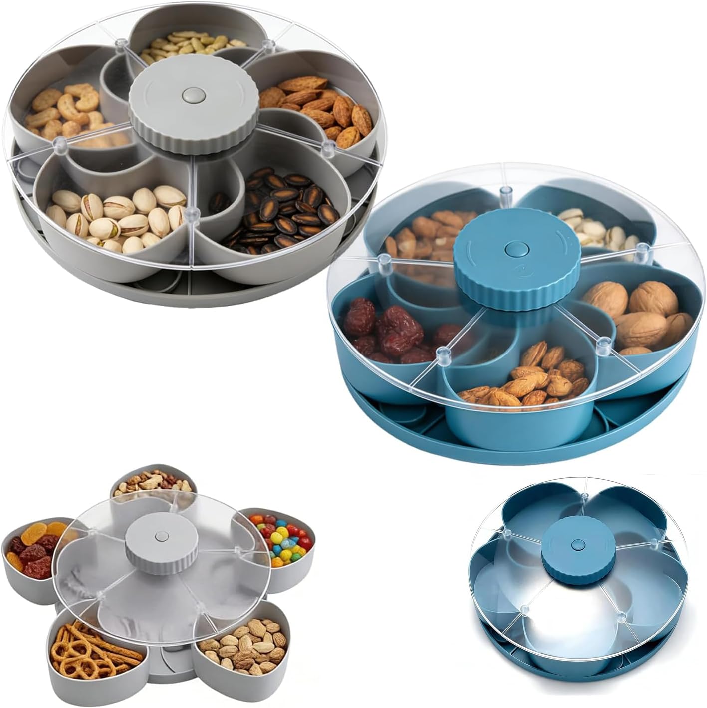 Divided Serving Tray that Spins, Rotating Snack Tray with Lid, 5-Compartment Spinning Candy & Nut Organizer, Divided Serving Platter for Parties, Reusable Snack Container for Fruits (Pink, 1 Pcs)