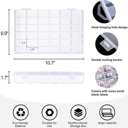 1 Pack 36 Grids Clear Plastic Organizer Box with Adjustable Dividers, Small Craft Organizers and Storage, Compartment Container for Bead, Nail, Jewelry, Art, DIY Crafts, Fishing Tackle, Small Items