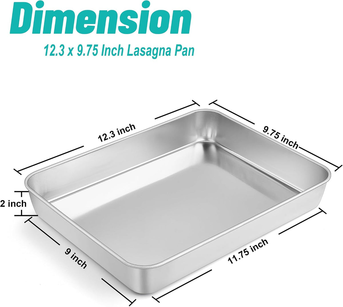 TeamFar Lasagna Pan, 16" x12.13" x2" Stainless Steel Rectangular Cake Pan