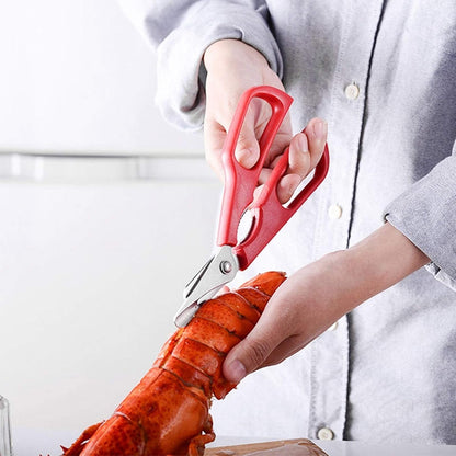 Seafood Scissor Stainless Steel Lobster Crab Shrimp Scissors Detachable Seafood Shears Multifunctional Seafood Cutter Tools for Kitchen Cooking(Red)