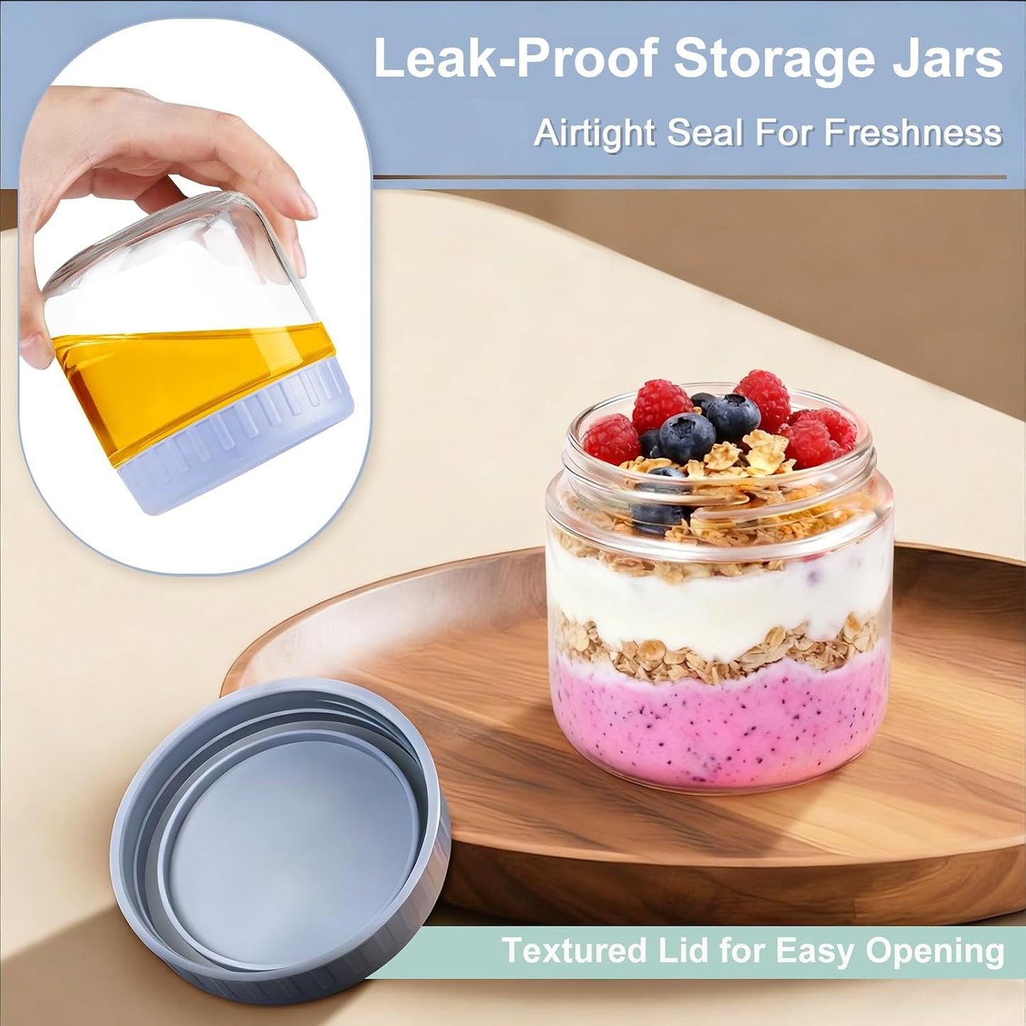 Overnight Oats Containers with Lids, 10oz Wide Mouth Mason Jars with Lids, 9 Pack Glass Jars with Airtight lid for Chia Pudding Yogurt Salad, Meal Prer Oatmeal Jars, Pink