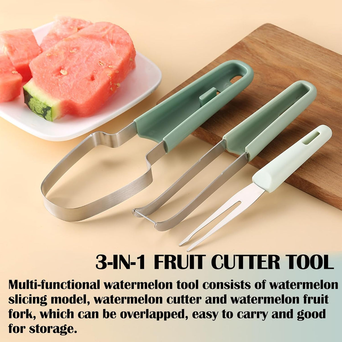 3-in-1 Watermelon Cutter Slicer Tool,Stainless Steel Watermelon Cutter Watermelon Popsicle Cutter Mold Watermelon Fork Fruit Cutter Tool for Kitchen Utility Gadgets