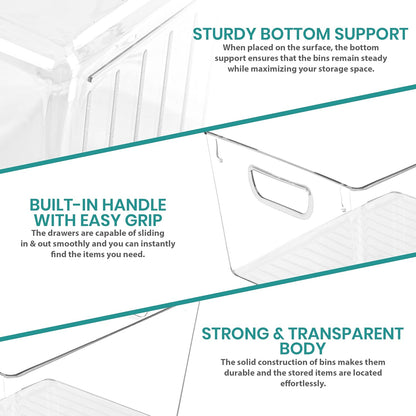 Utopia Kitchen Clear Pantry Organizers and Storage Bins 6 Pack, Large Clear Storage Bins for Pantry, Durable Freezer Organizer Bins With Handles for Organizing Fridge, Kitchen Organization