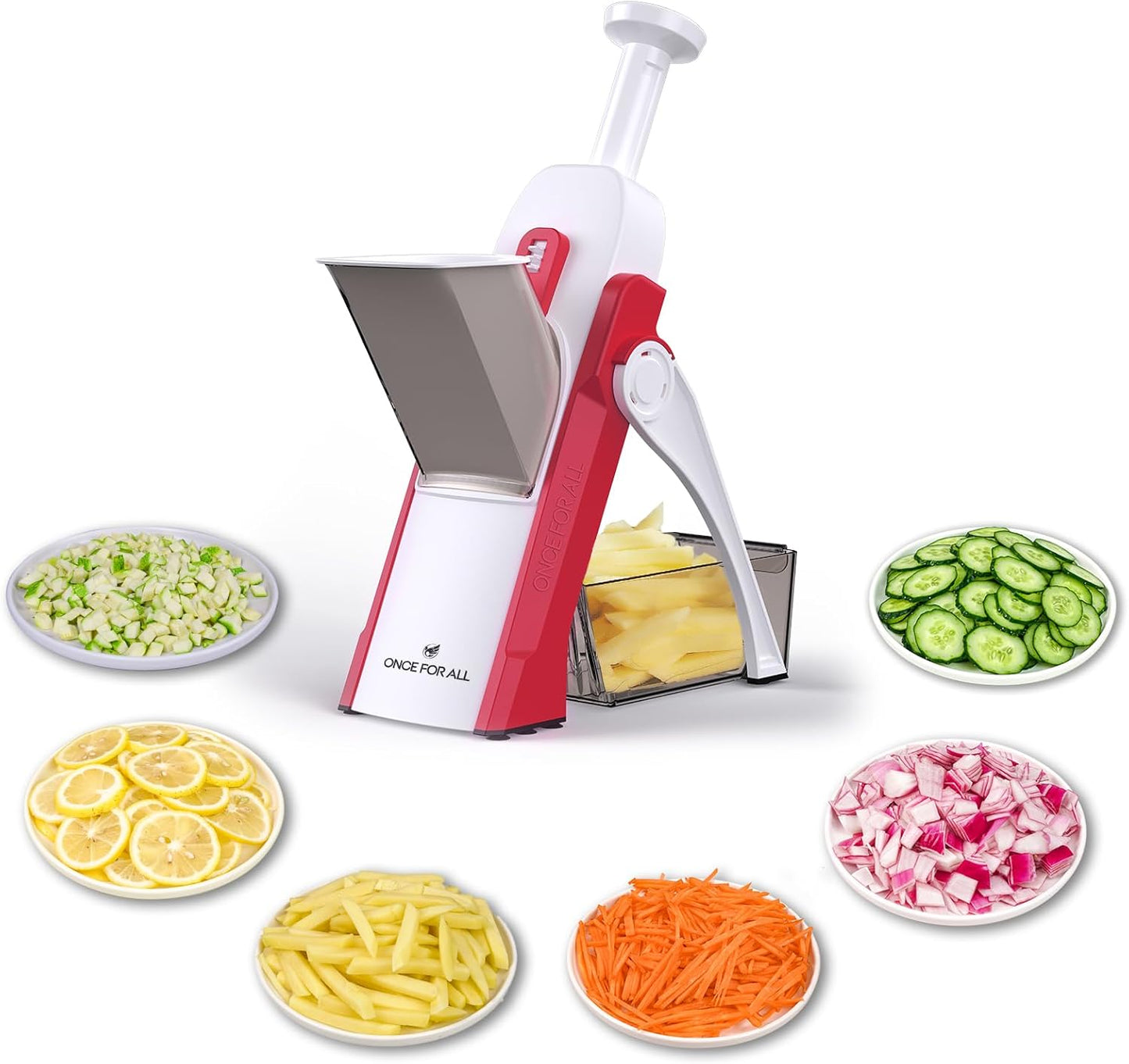 ONCE FOR ALL Safe Mandoline Slicer 5 in 1 Vegetable Chopper Food Potato Cutter, Strips Julienne Dicer Adjustable Thickness 0.1-8 mm Kitchen Chopping Artifact Fast Meal Prep (Gray)