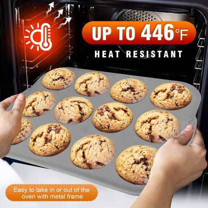 Walfos Silicone Muffin Pan - 12 Cups Regular Silicone Cupcake Pan, Non-stick Great for Making Muffin Cakes, Tart, Bread - BPA Free and Dishwasher Safe