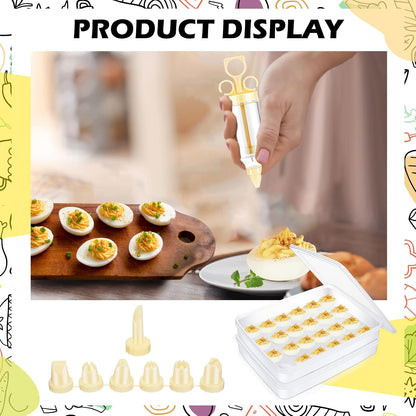 Deviled Egg Carrier with Syringe Stackable Stackable Clear Holder with Lid for Refrigerator Portable 48 Eggs Dispenser Storage Containers Tray(Without Handle)