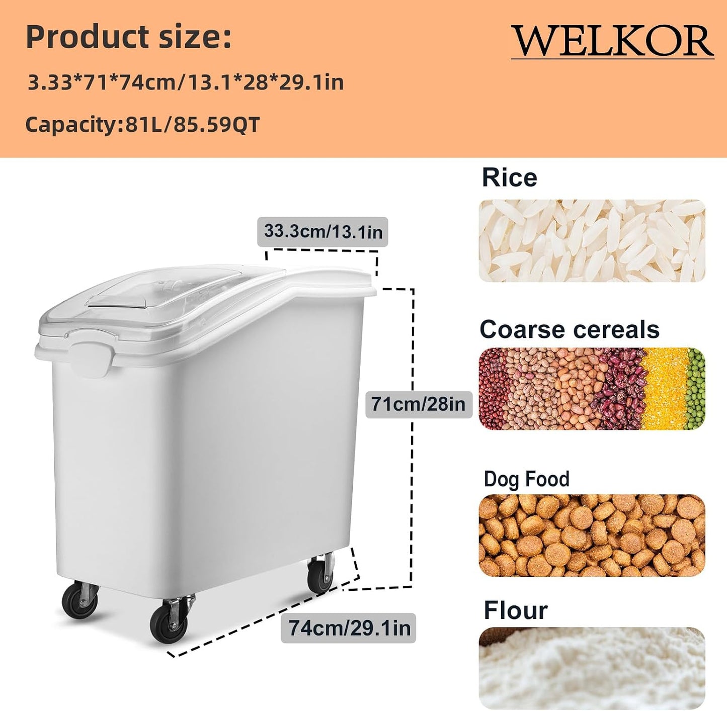 Ingredient Storage Bin,21 Gallon Dispenser Bin with Scoop for Dry Food, Sugar, Baking Supplies,Kitchen Rice Cereal Flour Bin,BPA Free,Pet Food Storage Container,Dog Cat Birds Food (21 Gallon)
