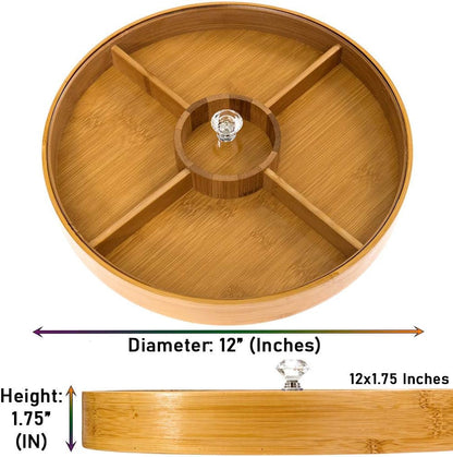 Divided Serving Tray - Bamboo with Acrylic Glass Lid - Appetizer Party Platter - Perfect for Serving Dishes, Serving Platters, Chip and Dip Tray, Veggie Tray, Or Taco Toppings Serving Tray Circle 12"