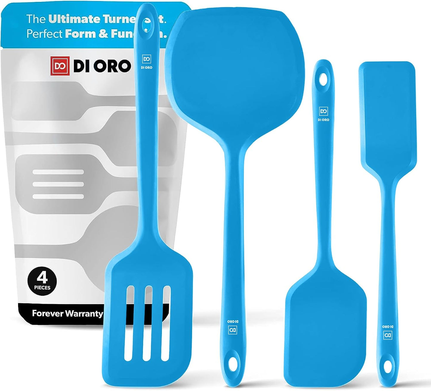 DI ORO Silicone Turner Spatula Set - Kitchen Spatulas for Nonstick Cookware - Cooking Utensils for Flipping Eggs & Pancakes - 600°F Heat-Resistant BPA Free Turners - Dishwasher Safe (4pc, Black)