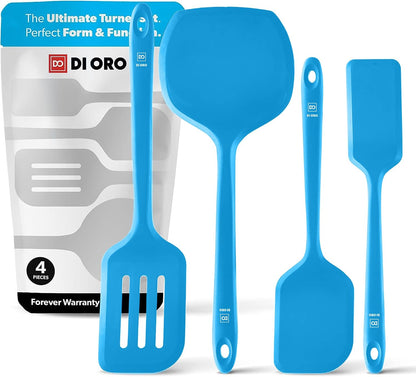 DI ORO Silicone Turner Spatula Set - Kitchen Spatulas for Nonstick Cookware - Cooking Utensils for Flipping Eggs & Pancakes - 600°F Heat-Resistant BPA Free Turners - Dishwasher Safe (4pc, Black)