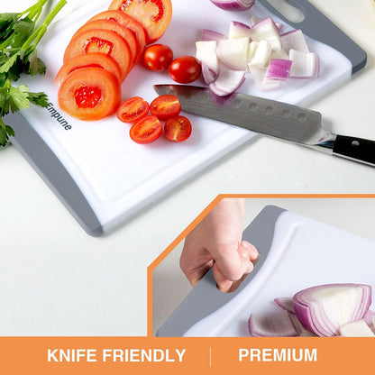 Extra Large Cutting Boards, Plastic Cutting Boards for Kitchen (Set of 4) Cutting Board Set Dishwasher Safe Chopping Board with Juice Grooves Easy-Grip Handles, Grey, Empune