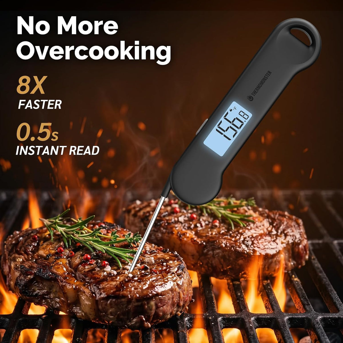 0.5 Sec Instant Read Meat Thermometer Digital for Outdoor Fryer, Black