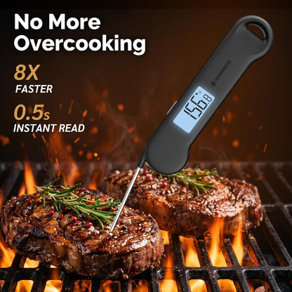 0.5 Sec Instant Read Meat Thermometer Digital for Outdoor Fryer, Black