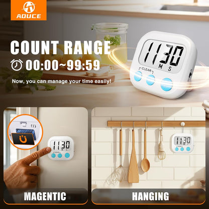 AOUCE Digital Kitchen Timers for Cooking, Timer for Kids 2 Pack White