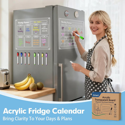 Grtard 3 Pack Acrylic Calendar for Fridge, Magnetic Calendar for Refrigerator, 16"x12" Dry Erase Whiteboard Fridge Calendar,2026 Clear Monthly Weekly Daily Memo Planning Board with 8 Markers