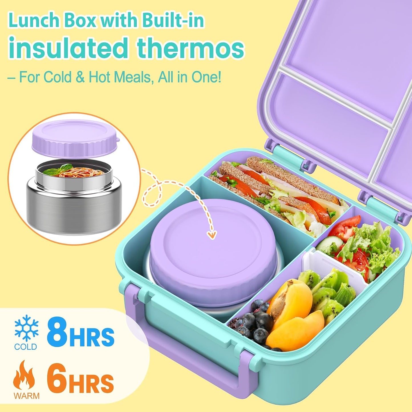 JOOPETALK Bento Lunch Box Set for Kids with 9oz Soup Thermo, Insulated Lunch Bag,Leak-proof BPA-free Lunch Food Container with 3-4 Conpartments for School Travel-Blue
