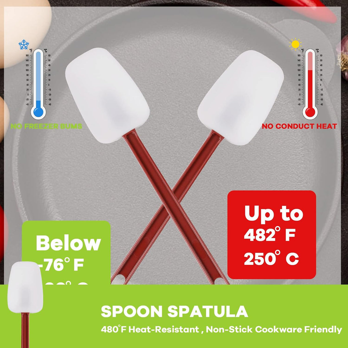 3 PCS Commercial Grade Heat Resistant Silicone Spatulas, 9.5-Inch Rubber Spatulas for Baking, Nonstick & BPA-Free