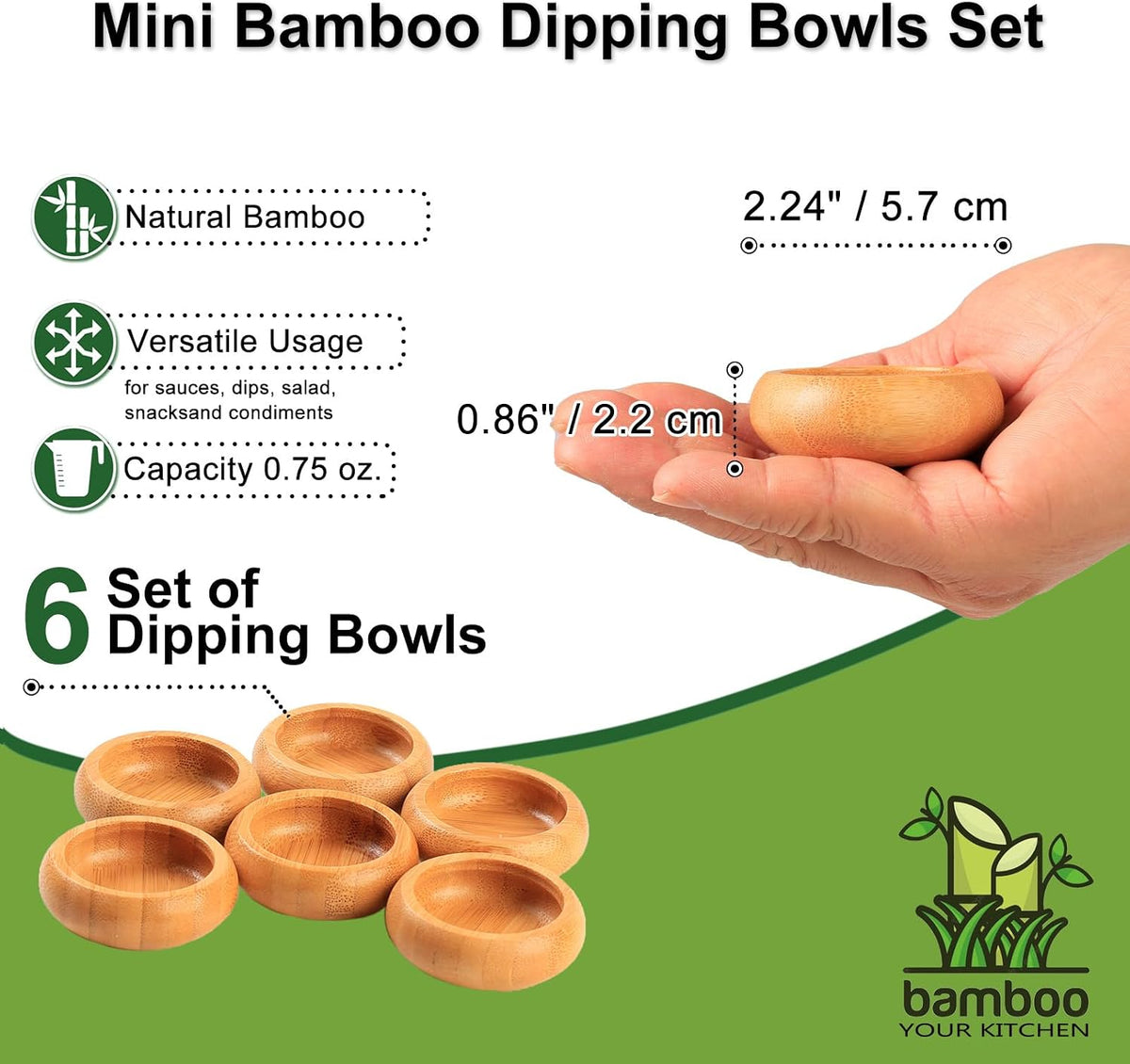 Dipping Bowls Set, Small Bamboo Pinch Bowls for Soy Sauce/Condiment/Snacks, Mini Serving Bowls for Charcuterie Board for BBQ/Entertaining, 1.4 oz Bamboo Wooden Ramekins