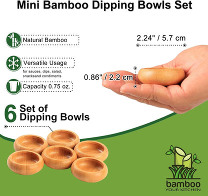 Dipping Bowls Set, Small Bamboo Pinch Bowls for Soy Sauce/Condiment/Snacks, Mini Serving Bowls for Charcuterie Board for BBQ/Entertaining, 1.4 oz Bamboo Wooden Ramekins