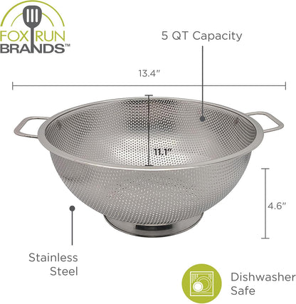 Fox Run Stainless Steel Colander, 4.7 Quart Over The Sink Pasta Strainer