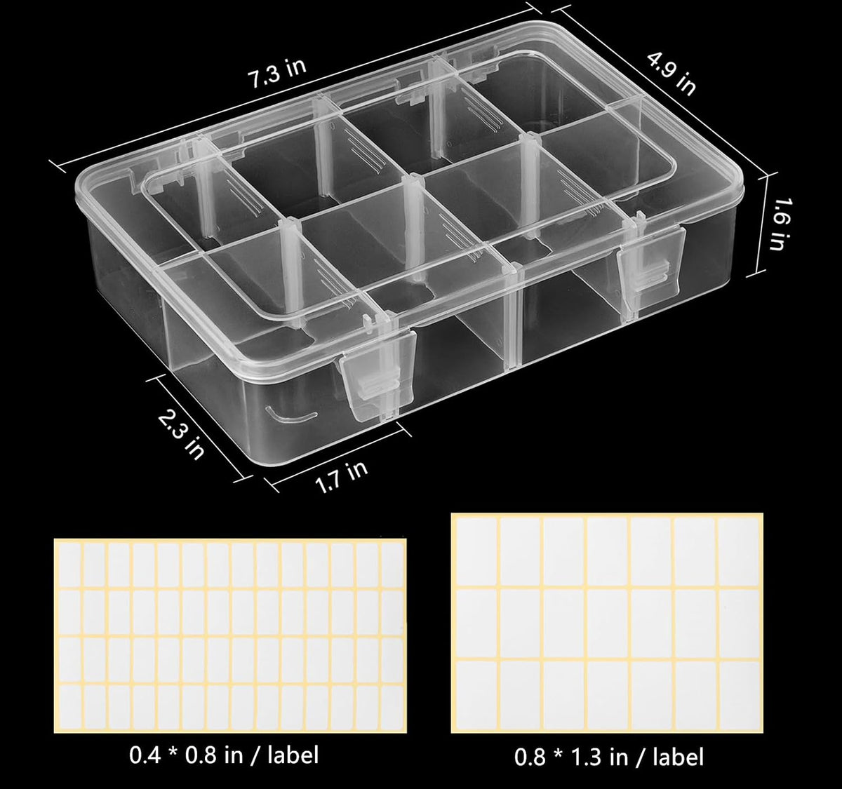 2 Pack 8 Grids Bead Organizer and Storage, Plastic Organizer Box with Removable Dividers and Labels for Jewelry Crafts Small Parts Electronics Tackle Boxes (2)