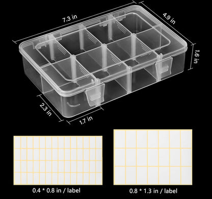 2 Pack 8 Grids Bead Organizer and Storage, Plastic Organizer Box with Removable Dividers and Labels for Jewelry Crafts Small Parts Electronics Tackle Boxes (2)