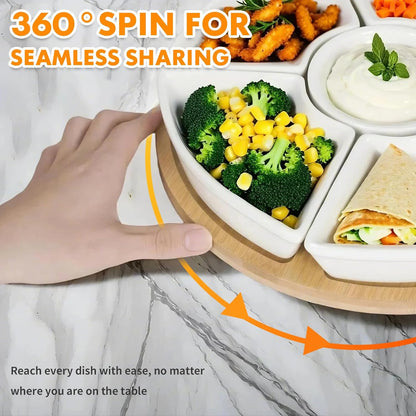 Snackle Box Taco Bar Serving Set for a Party - Divided Lazy Susan Serving Tray - Taco Tuesday Kit - Chip and Dip Serving Set for Party - PET Rotating Appetizer Serving Tray (12"x3.9")