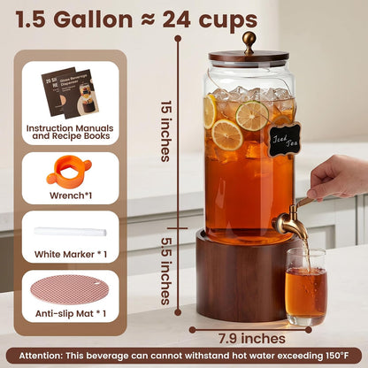2 * 1 Gallon Glass Drink Dispenser for Parties Beverage Dispenser