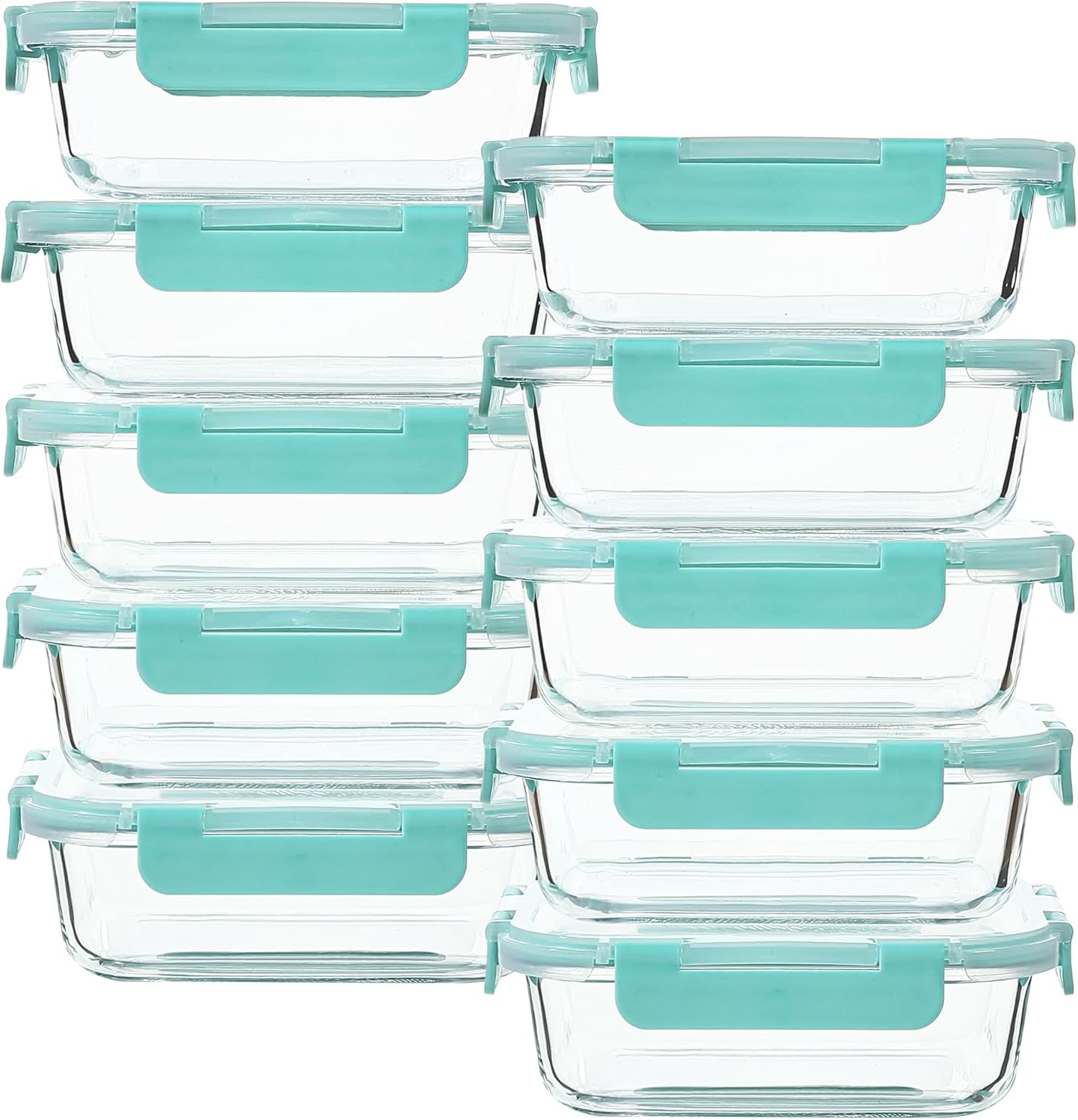 Glass Food Storage Containers 10 Pack - 22Oz Meal Prep Container Set with Lid, Airtight Snap Lock, Microwave Freezer Oven Dishwasher Safe, Lunch Box for Work, Grey