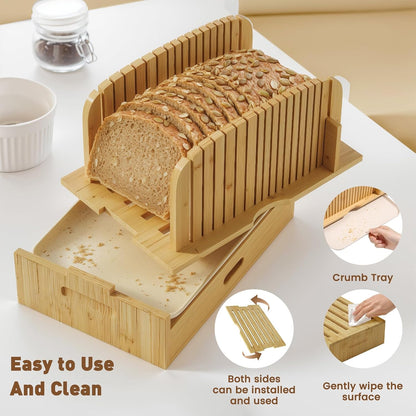 Bamboo Bread Slicer for Homemade Bread Adjustable Width Slicing Guides, Compact Loaf Cutter for Perfect Slices