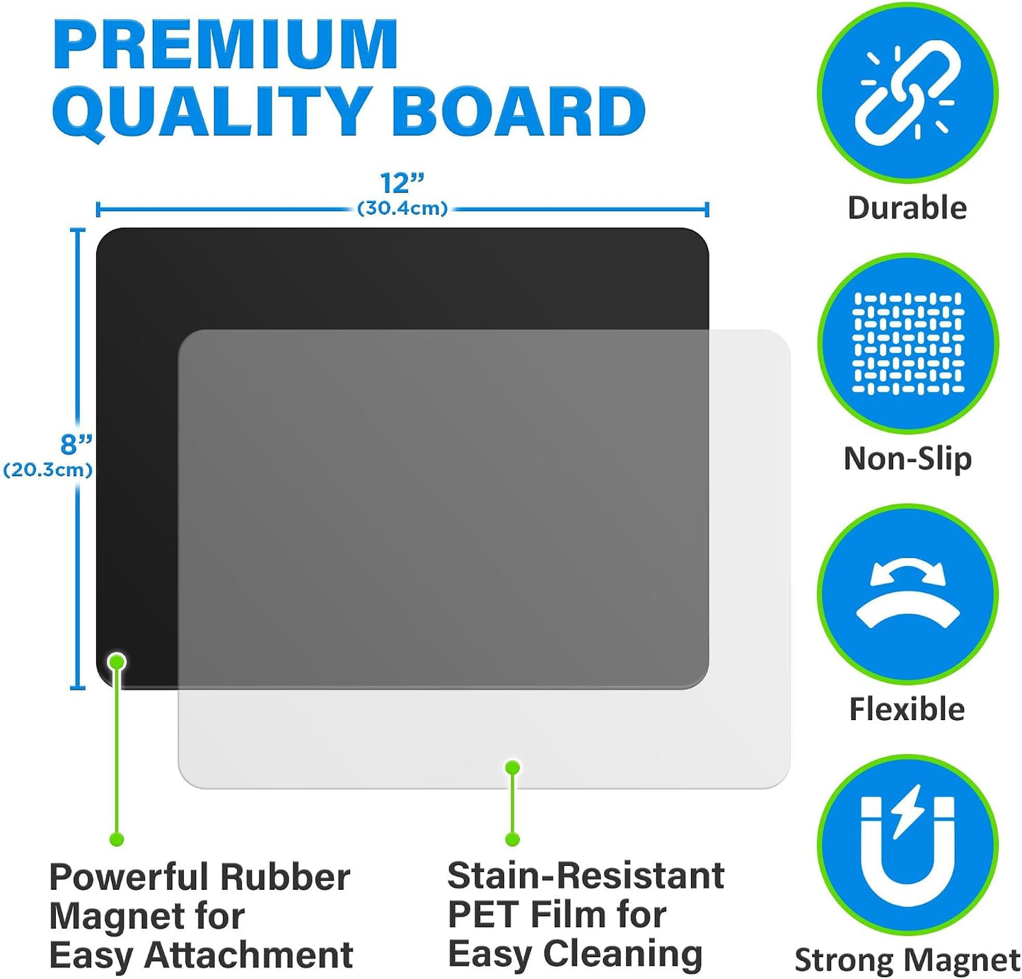 Magnetic Black Dry Erase Board for Fridge (12 x 8 inch), Stain-Resistant w/ 3 Magnetic, Fine-Tip Neon Chalk Markers & Eraser by Yes4Quality
