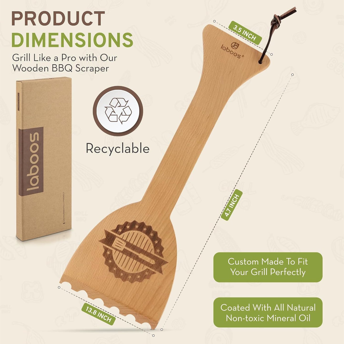 Wooden BBQ Grill Scraper – Beech Wood Griddle Cleaner for Traeger and Other Grills, No Metal Bristles, Safe and Durable Grill Cleaning Tool with Grooved Edge