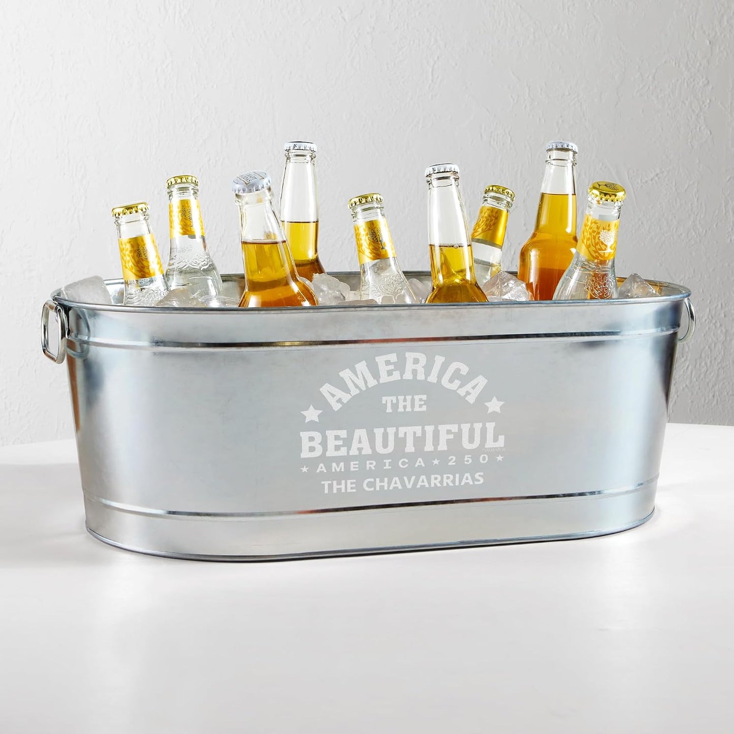 Let's Make Memories Personalized Beverage Tub - Custom Beverage Tub - Customize With Name & initial - Galvanized Drink Tub - 20 ¾"L x 11 ¾"W x 7" H - 5.5 Gallons