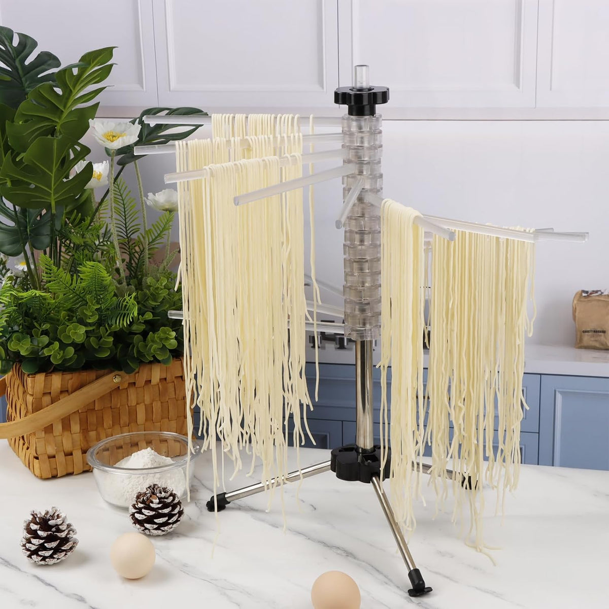 KAYCROWN Collapsible Pasta Drying Rack, 16 BPA-Free Acrylic Rods, Compact for Easy Storage, No Set Up, Hanging up to 5 lbs of Pasta, for Kitchen Quick Drying Homemade Noodle, Easy to Clean