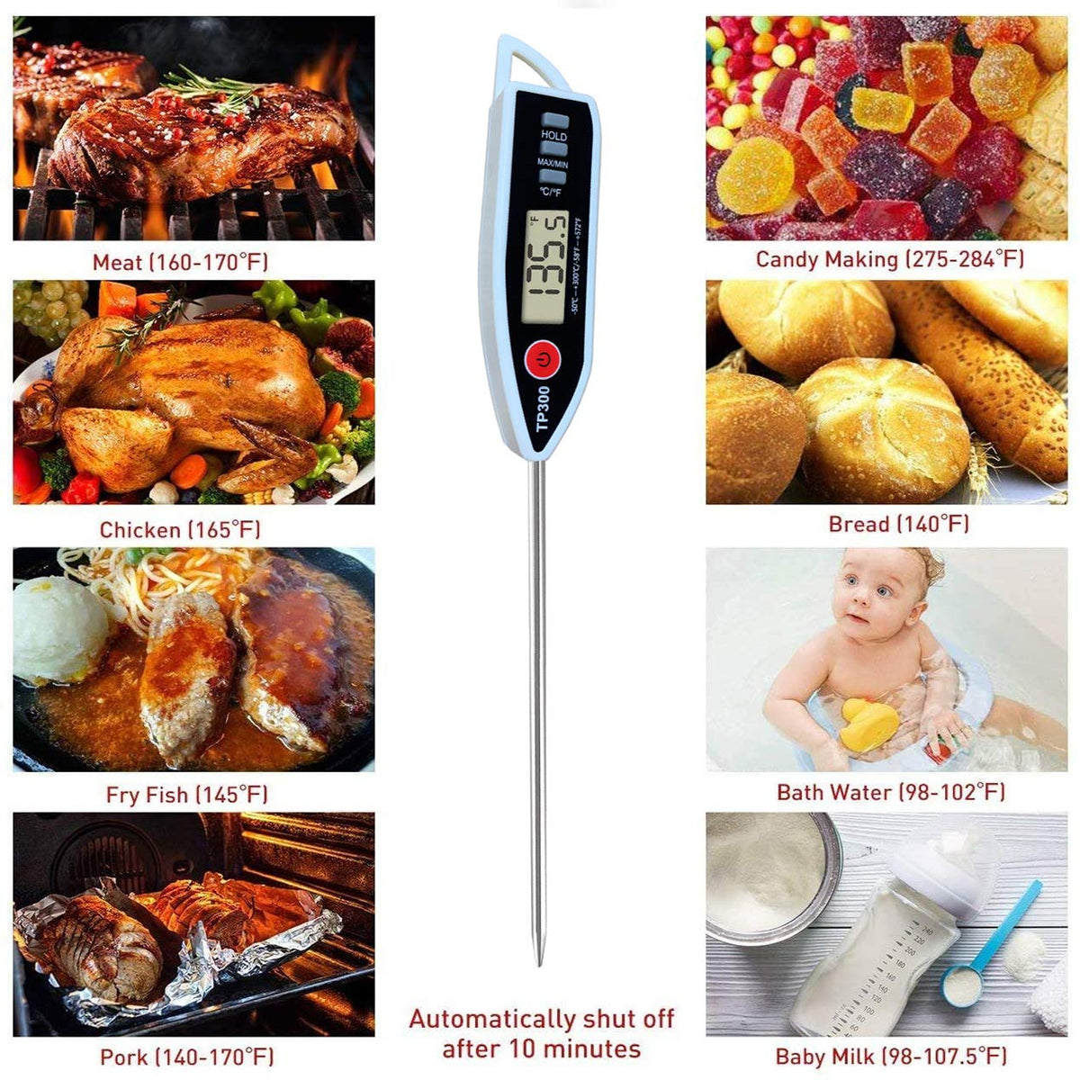 Digital Meat Food Thermometer for Candy Candle Milk BBQCooking Kitchen BBQ, Probe Instant Read Thermometer for Pork Deep Fry Roast Baking Temperature