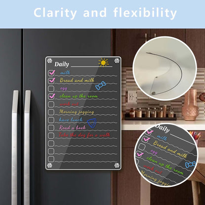 4Pcs Fridge Calendar Set, Clear Magnetic Dry Erase Daily, Weekly, Monthly Planners & Menu Board, w/ 2 Packs of 8 Markers