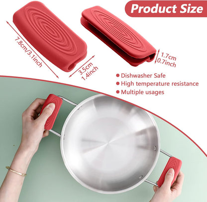 2Pcs Silicone Pot Handle Covers with Buttons, Heat Resistant Cast Iron Pot Assist Handle Covers, Non Slip Silicone Pot Holders, Reusable Hot Pot Grip Handle Sleeves (Gray)