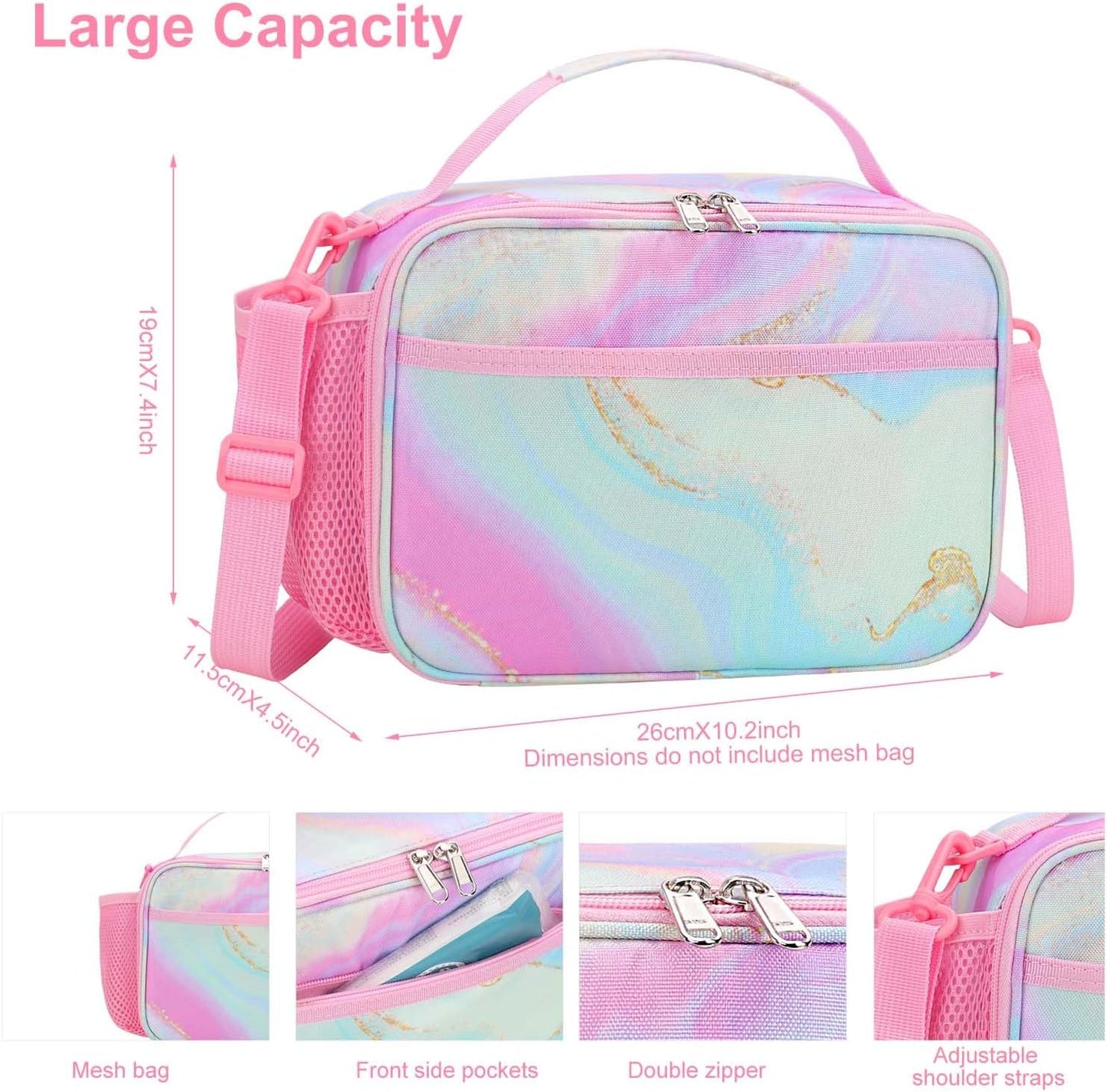 RHCPFOVR Kids Initial Lunch Bag - Insulated Lunch Box for Boys Girls,Washable Lunch Bag and Reusable Toddler Leak-proof Lunchbox for School and Daycare - Colors B