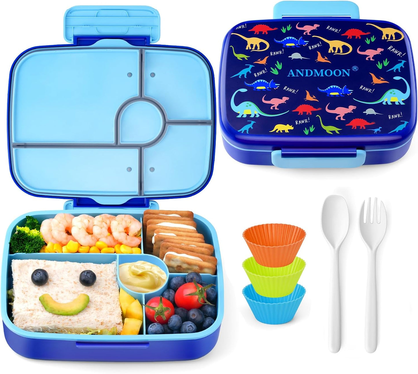 Bento Box for Kids Lunch Box Leak-Proof, Bento Lunch Box with 5 Compartments, Lunch Containers with 3 Silicone Baking Cups, Microwave/Dishwasher Safe (43OZ) (Pink with snack cup)