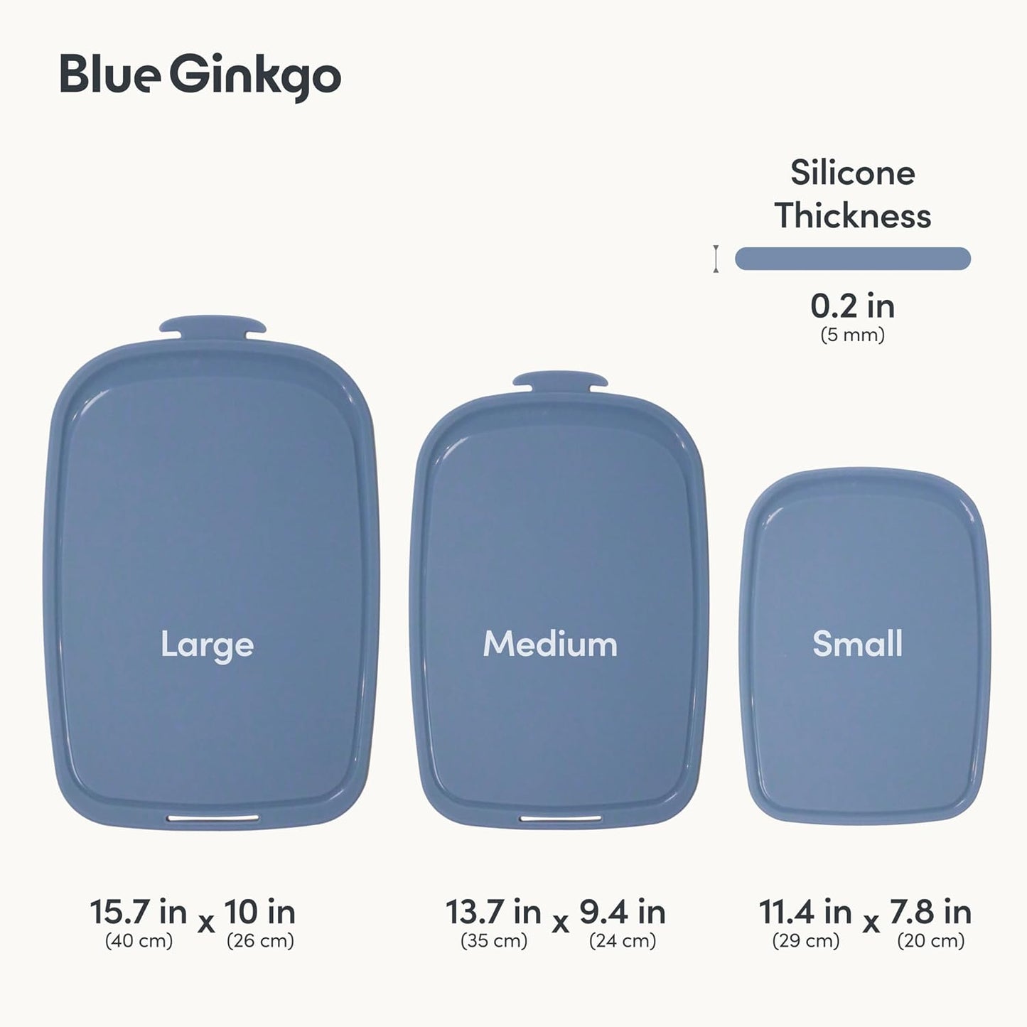 Blue Ginkgo Silicone Cutting Boards – Set of 3 (Small, Medium, Large) – Double-Sided, Thick, Flexible, Non-Slip, BPA Free – Juice Grooves, Dishwasher Safe (Made in Korea, Grey)