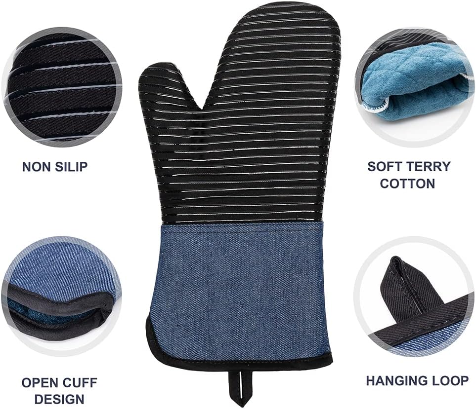 Yutat Silicone Oven Mitts - Oven Mitts and Pot Holders Sets Made of Non-Slip & BPA-Free Silicone, High Heat Resistant 500 Degrees, Perfect for Kitchen Cooking Baking BBQ, Peak Green
