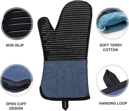 Yutat Silicone Oven Mitts - Oven Mitts and Pot Holders Sets Made of Non-Slip & BPA-Free Silicone, High Heat Resistant 500 Degrees, Perfect for Kitchen Cooking Baking BBQ, Peak Green
