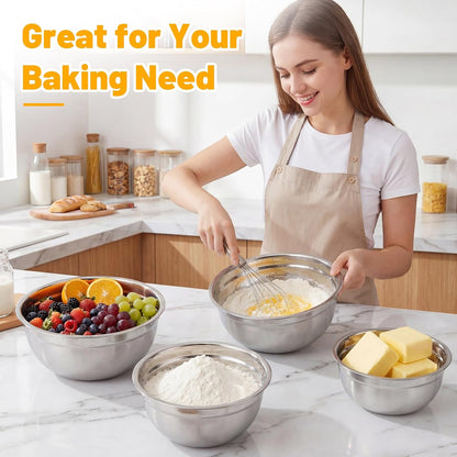 Beasea Stainless Steel Mixing Bowls, 5 Pack 1.5 QT Stackable Nesting Mixing Bowls with Airtight Lids, Metal Bowl with Lid for Baking, Meal Prepping, Salad, Serving, Food Storing