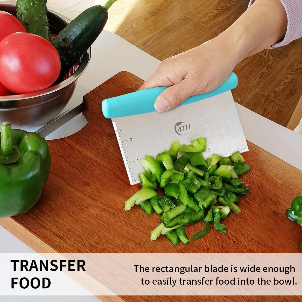 4TH Bench Scraper - Professional Stainless Steel Dough&Pastry Cutter, Multi-Purpose Kitchen Essential Gadget, Food-Safe Chopping Board Aid, Perfect Home Baking Culinary Tool - Turquoise