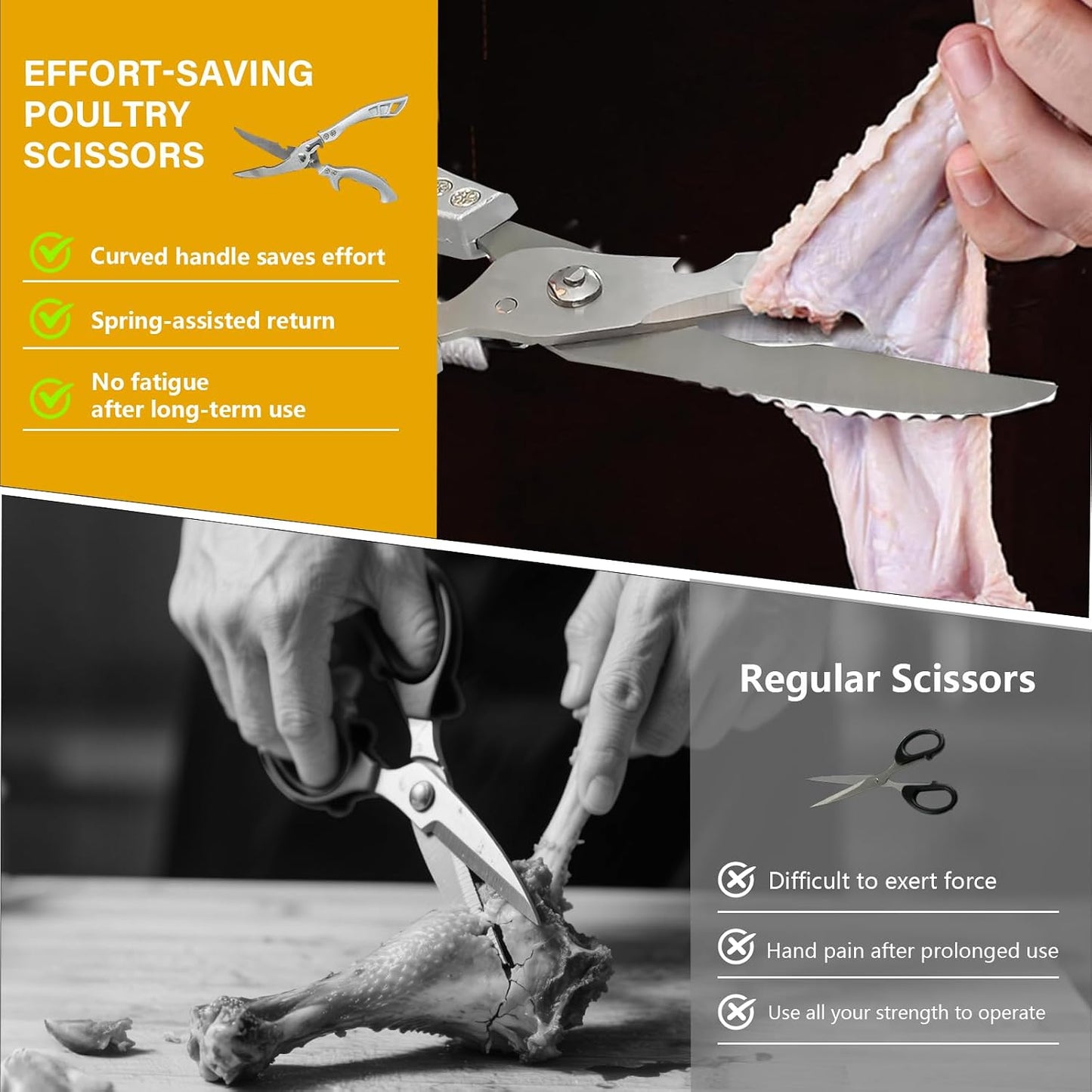 Heavy Duty Kitchen Shears, Food Grade Stainless Steel Scissors Design for Butchering Meats and Cutting Poultry Bones