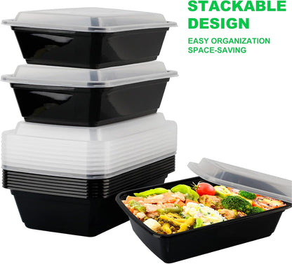 WGCC Meal Prep Containers 32oz 10Pack and Deli Containers with Lids 48 Sets-8oz, 16oz, 32oz, Leakproof, BPA Free/Microwave/Freezer/Dishwasher Safe