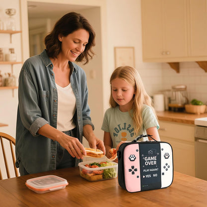 Game Console Insulated Lunch Bag lonchera for Teen Boy Kid Gamer Lunch Box Bento Reusable Large Capacity Portable Waterproof Leakproof with name tag to School Office Picnic (1PCS Lunch Bag)